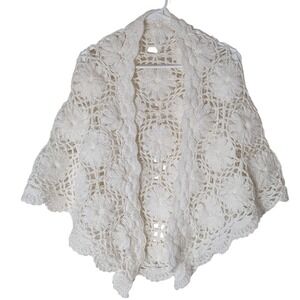 Hand Crocheted Shawl‎ White Floral Granny Square Boho Chic Hipster Acrylic